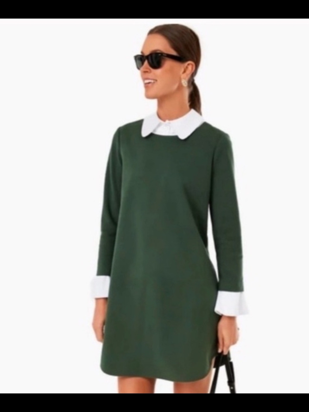 Tuckernuck Forest Green Long-Sleeve Shift Dress with White Collar